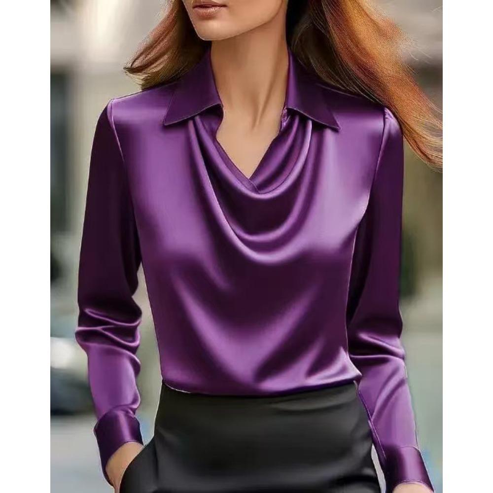 Women Elegant Printed Cowl Neck Shirt Collar Casual Fashion Blouse Top