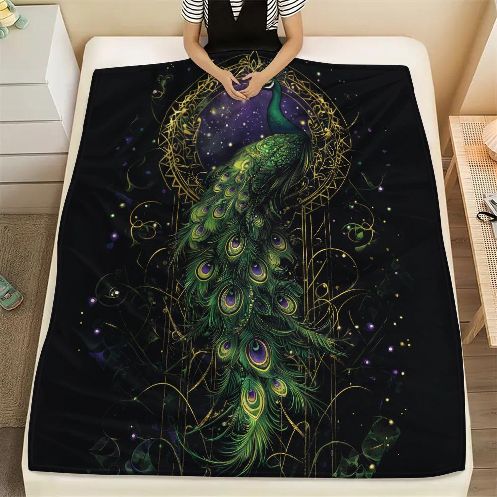 Peacock Spreading Its Tail  Print Flannel Blanket, High quality Comfortable for All Seasons, Home Decor, Warmth and Comfort