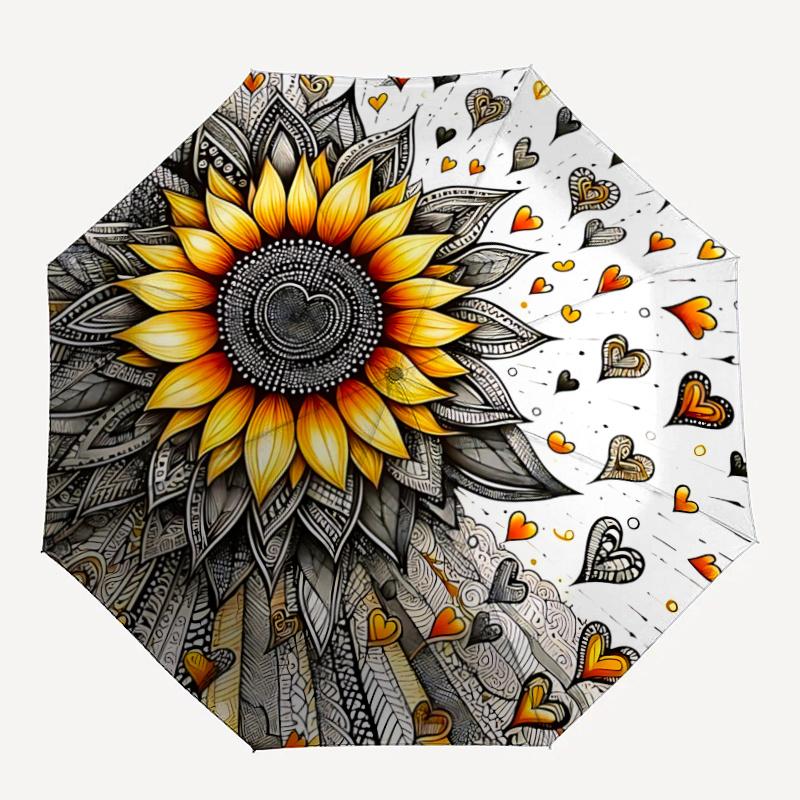 

1pc Sunflower Hearts Automatic Open/close Umbrella, 8-Rib sturdy structure, Portable Travel Umbrella, Parties, Everyday Usel054