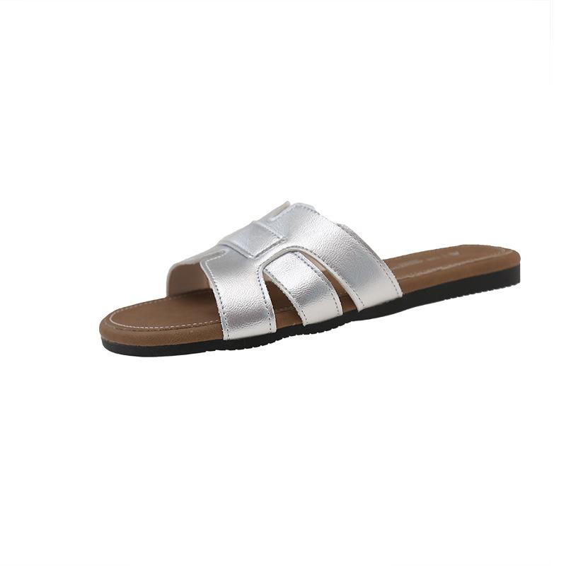 2025 Summer Thick New Heel Slippers Women's New Square Head Low Heel Word European and American Casual Fashion Cool Slippers Women's Shoes