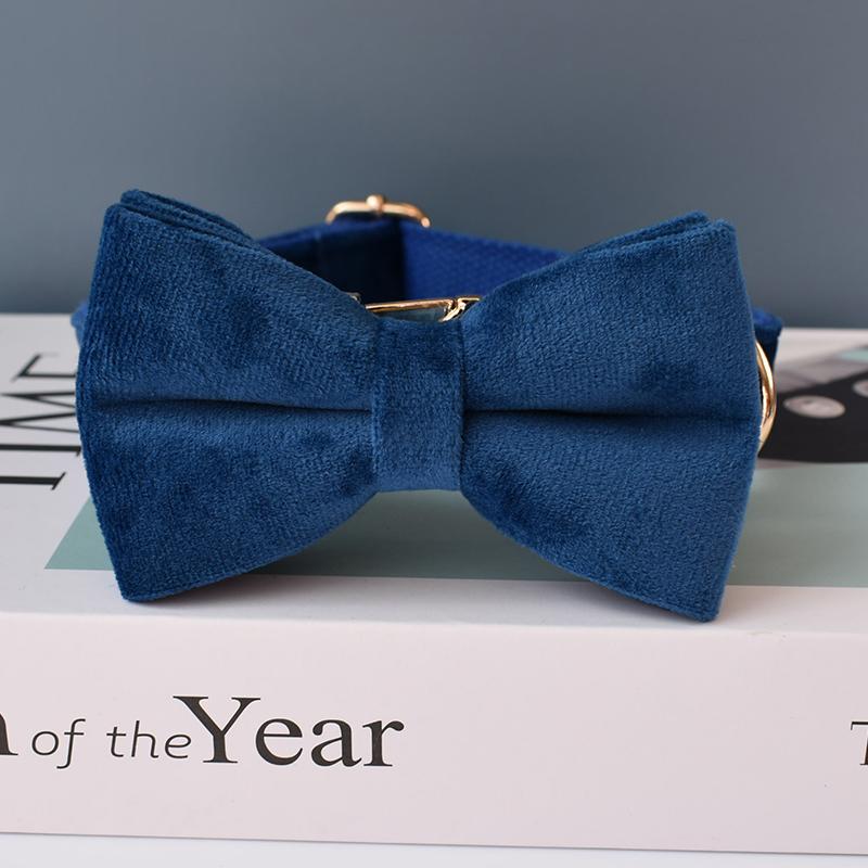 Niebieski Kołnierzyk Personalizowany Aksamit Bawełna Wysoka Jakość Tkanina Dla Małego Średniego Dużego Psa Niestandardowe Metalowe Części Akcesorium dla Zwierząt Flanelka 02