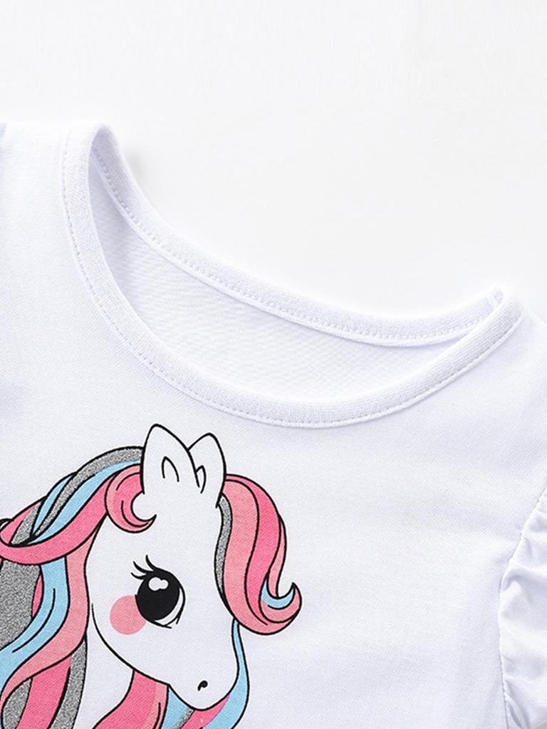 Spring/Summer 2026 Girls' Ruffle Sleeve Mesh Dress with Cute Animal Print