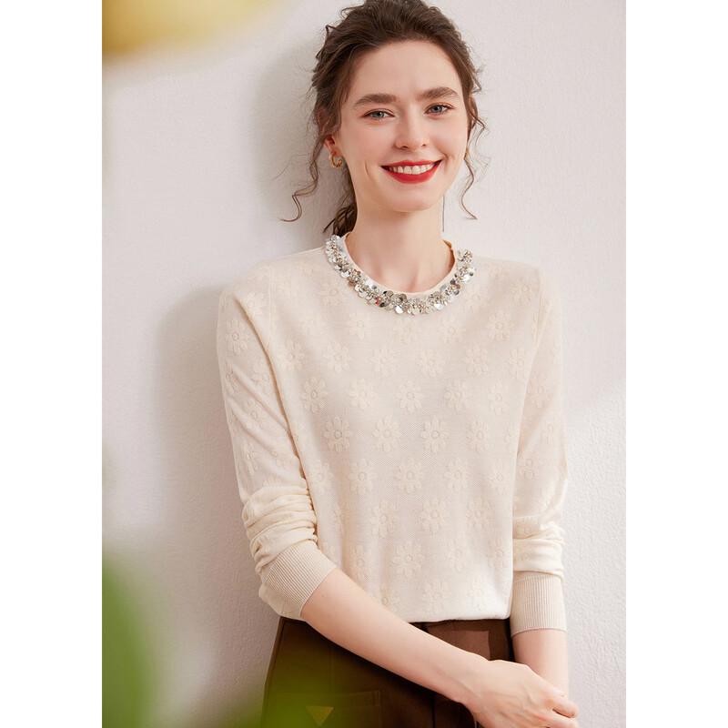 Bailuyu Women s Elegant Wool-Blend Knit Sweater M