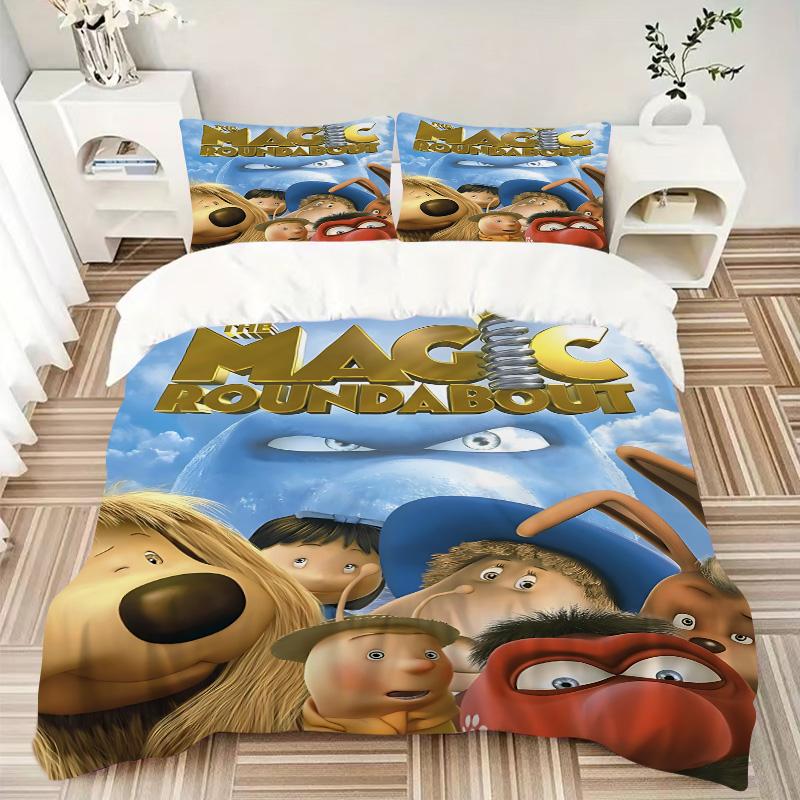 Magic Roundabout Print 3Pcs Bedding Set,Duvet Cover with 2 Bedro,Pillowcase Home Birthday Gift