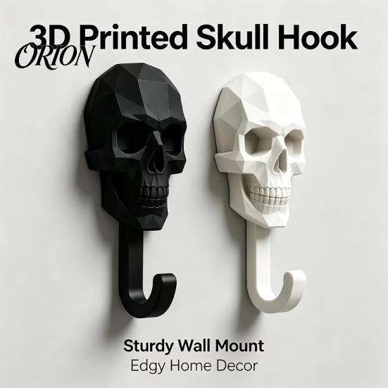 Personalized Wall Pendant 2Pcs 3D Printed Skull Hook, Gothic Dark Mounted Hanger, Geometric Halloween Hanger Towel Key Hat Storage Hook for