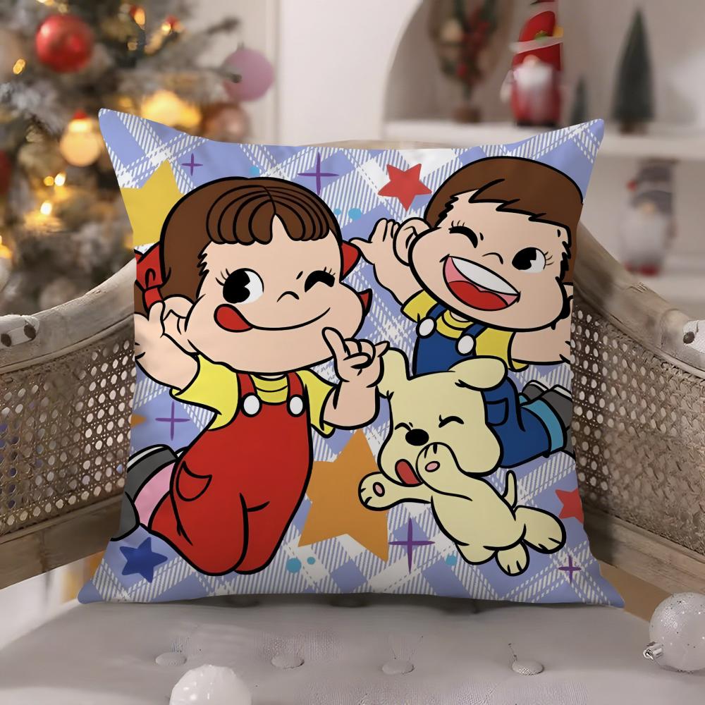 Peko Lollipop Happy Girl Cute Pattern Pillow Case Comfort Sofa Bed Silky Elegant Invisible Zipper Decorative Cushion Cover