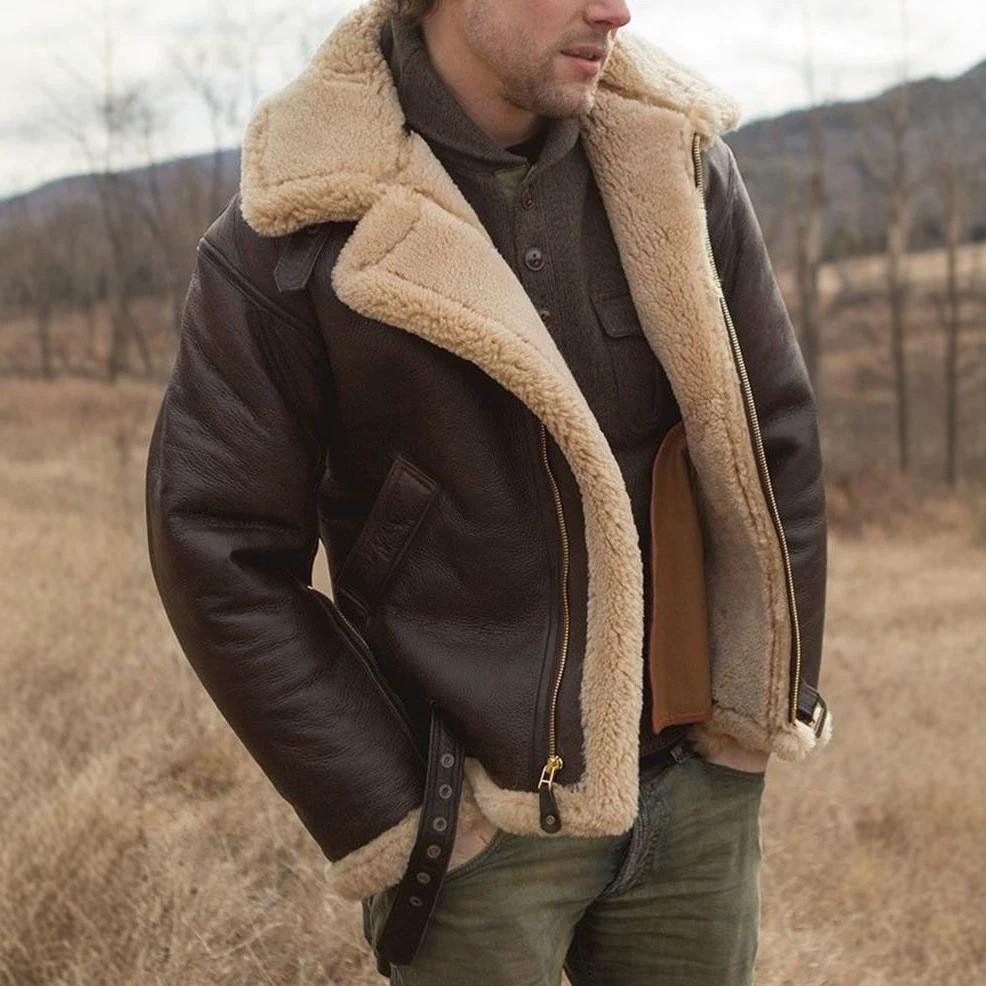 Cappotto da uomo con cappuccio in ecopelle foderato in shearling - Giacca Autunno/Inverno