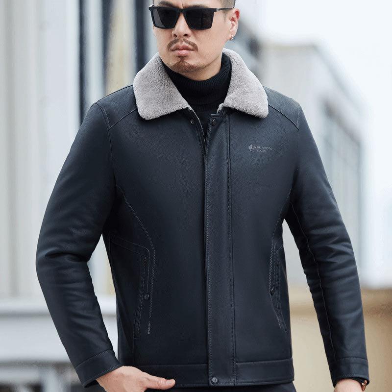 Genuine Leather Down Jacket Men's Short Slim Fit Lambswool Lapel Sheepskin Jacket Winter Leather Jacket Trendy