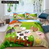 Bauernhof Tiere König Königin Bettbezug Cartoon Bauernhaus Kuh Schwein Ente Bettwäsche Set für Jungen Mädchen Schaf Grün Polyester Bettdeckenbezug
