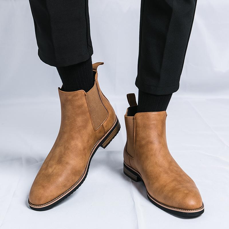 Soft Leather Elastic Strap Basic Boots New Formal Business Dress Shoes Elegantes Basic Botas Fashion Youth Teenage Chelsea Boots