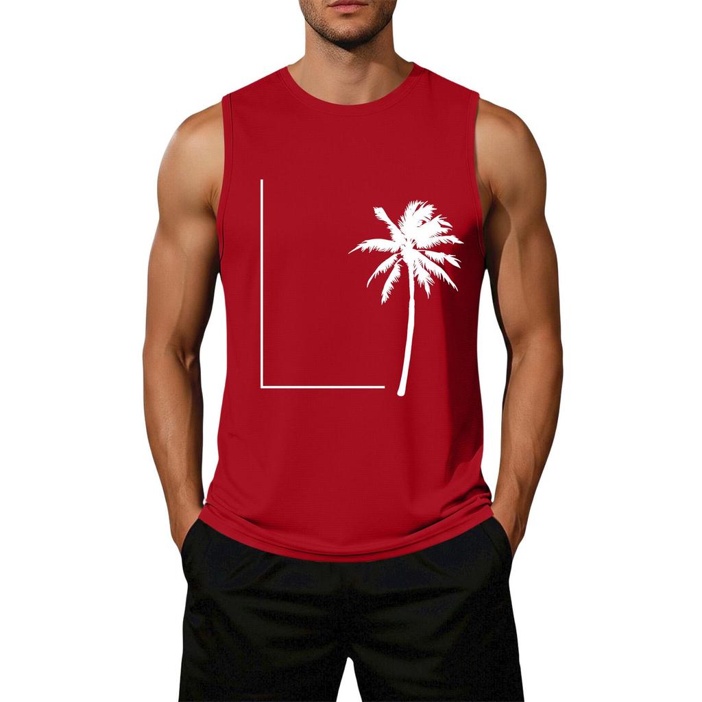 Men's Loose Fit Casual Sleeveless Tank Top Palm Tree Graphic Print Summer Muscle Shirt Lightweight Breathable