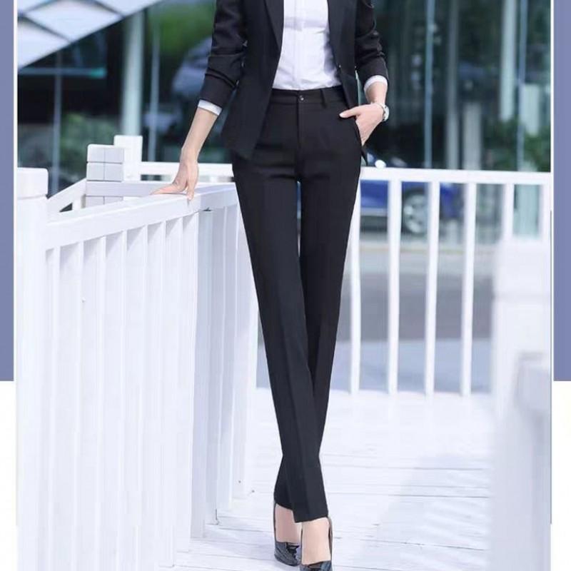 Womens High-Waisted Straight Fit Black Dress Pants Office Work Winter