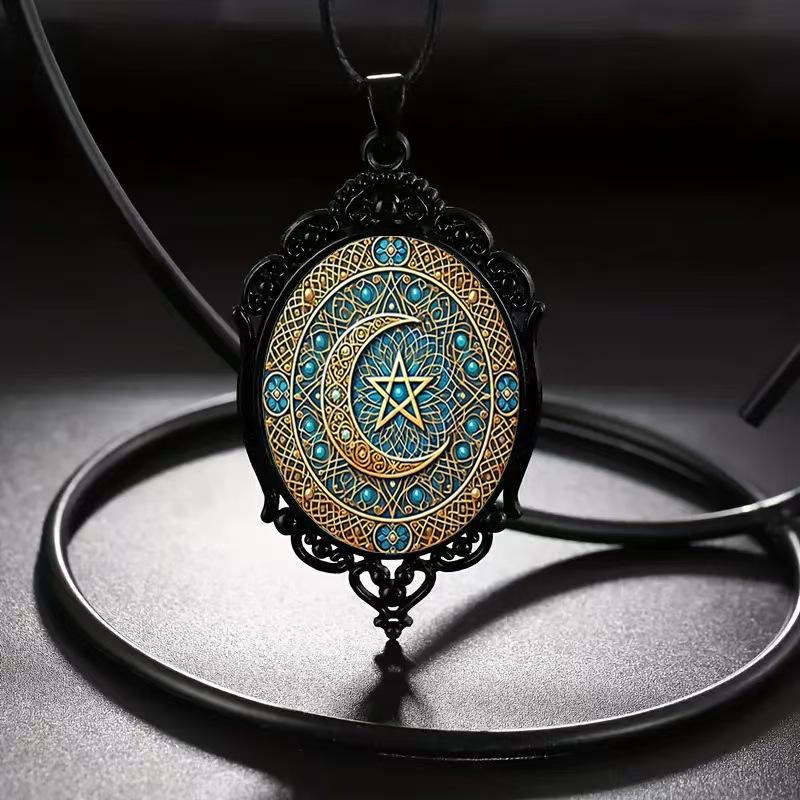Vintage Oval Glass Alloy Pendant Necklace Jewelry