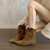 Inner Height Increase Brown V-mouth Short Boots Women's 2025 Autumn and Winter Retro Suede Pointed Thin Medium Tube Fashion Knight Boots