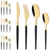 16Pcs Western Golden Cutlery Set Knife Fork Spoon Dinnerware Set Flatware Stainless Steel Silverware Party Kitchen Tableware