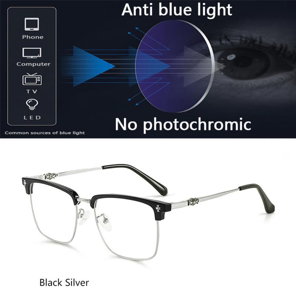 

KJDCHD Men Classic Chrome Style Hearts Reading Glasses Anti Blue Light Myopia Glasses Photochromic Prescription Optical Eyewear 0
