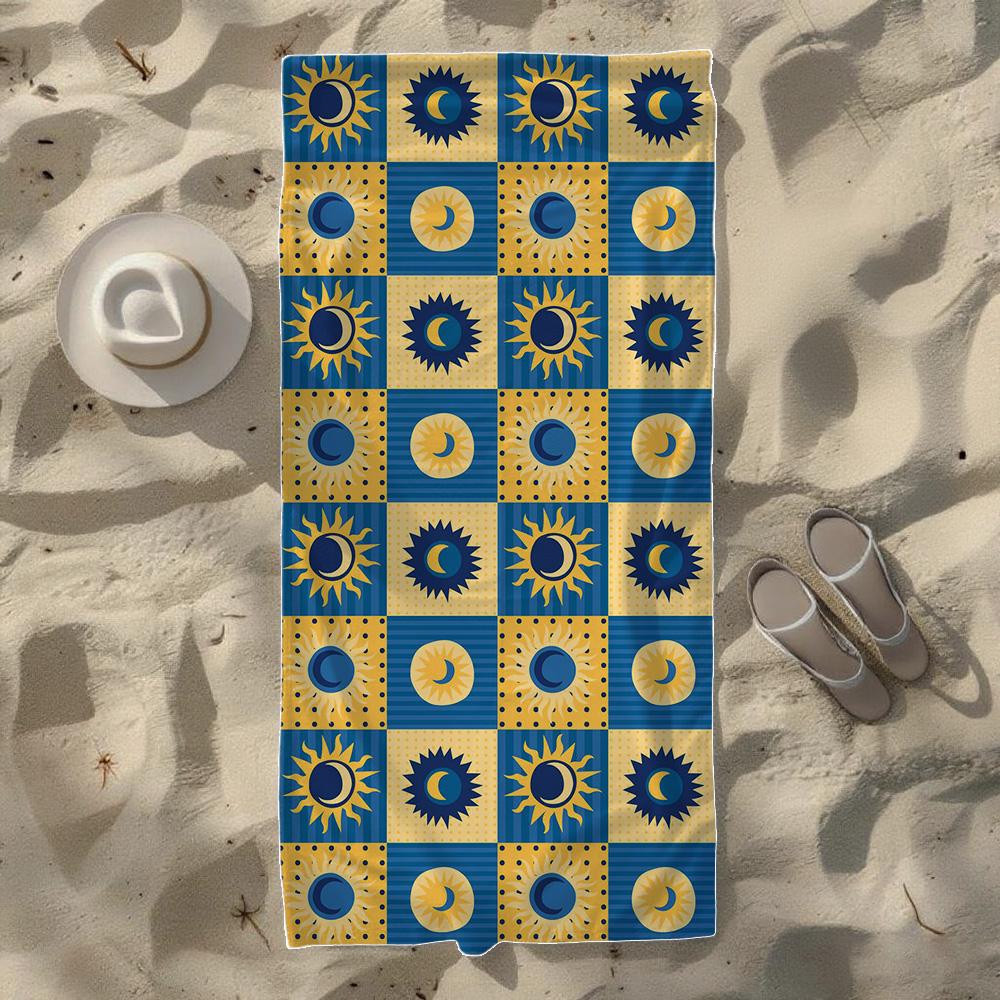 Checkered & Geometric Star Beach Towel,Soft Quick-Drying, Perfect For Portable Outdoor Travel,Swimming, Camping And Summer Beach