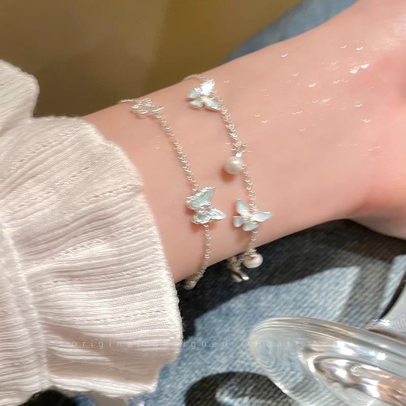 Mint blue butterfly pearl bracelet women's sweet jewelry summer small fresh accessories