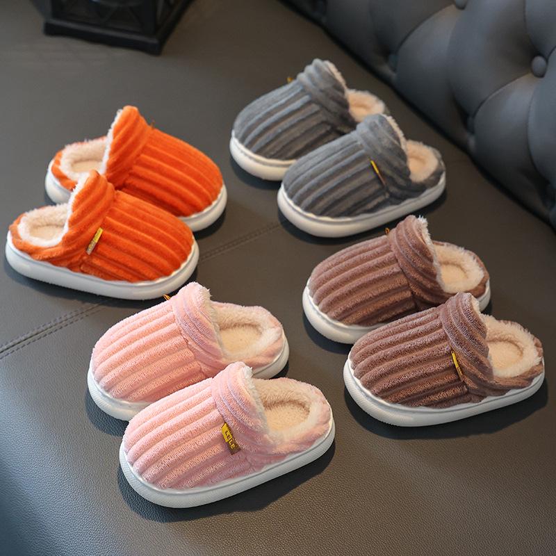 Dětské kreslené plyšové domácí pantofle s uzavřenou patou – Hřejivá bavlna pro chlapce a dívky, Ideální na podzim a zimu