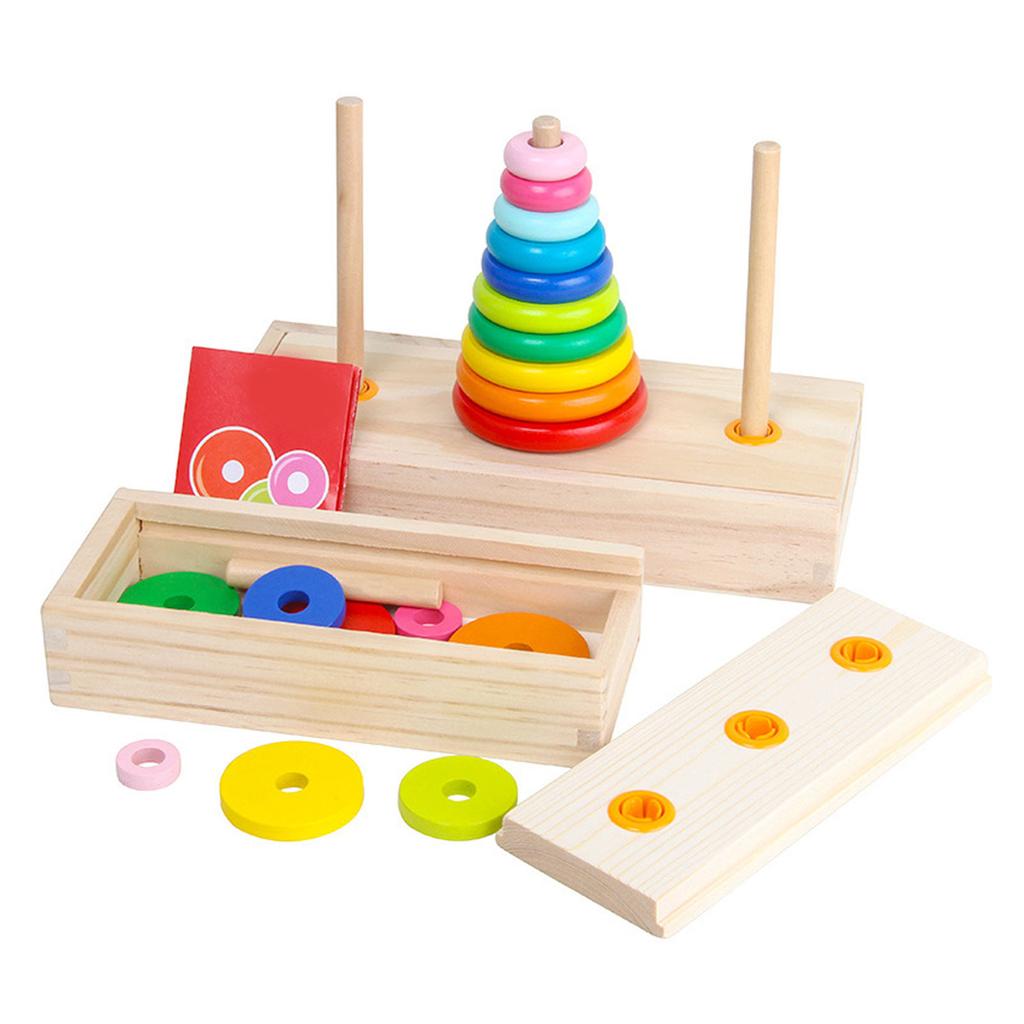 10 Rings Puzzle Game Wooden Tower Early Educational Logic Thinking Block Game Toy for Kids Large