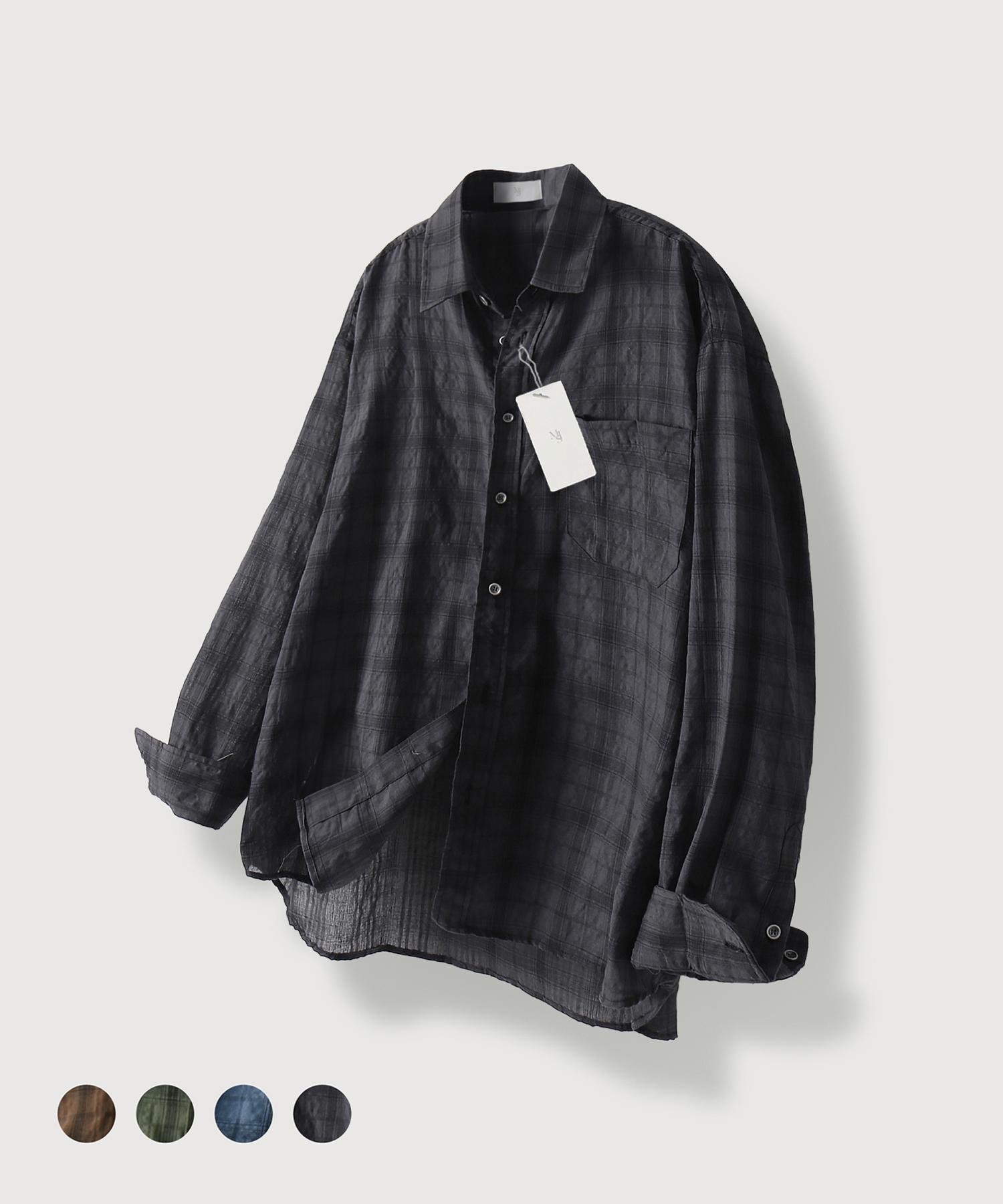 Mood Inside Vintage Wrinkle Check Shirt_4 Colors Blue Xl