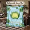Foxes Moonlit Forest Theme Throw Blanket Custom Name Text Personalized Blanket Soft Cozy Blanket for Home Sofa Bed
