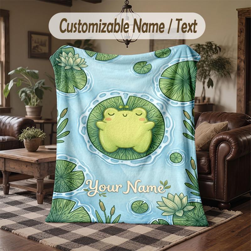 Foxes Moonlit Forest Theme Throw Blanket Custom Name Text Personalized Blanket Soft Cozy Blanket for Home Sofa Bed