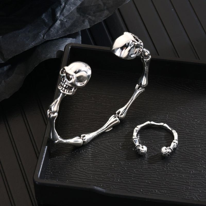 Fashionable Skull Bracelet Ring Earrings Handmade Jewellery Set Unisex Jewelry Fashion Accessories for Women and Men