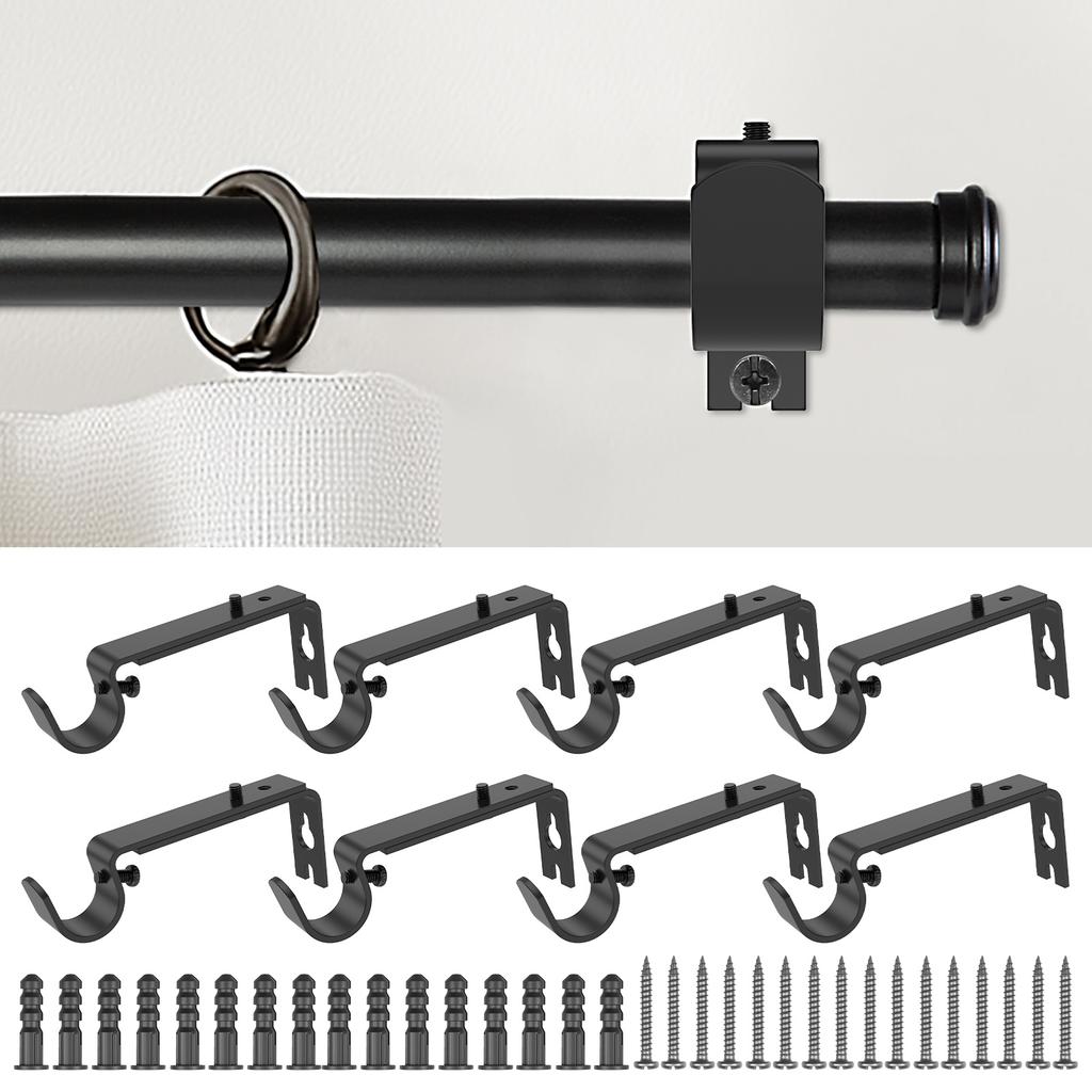 8Pcs Iron Adjustable Curtain Rod Bracket Rust Resistant Quick Mounting Drapery Rod Wall Holder for Home Living Room Bedroom
