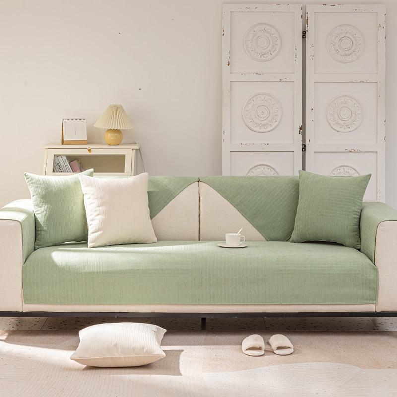 Modernes, schlichtes Chenille-Sofakissen in Volltonfarbe mit Streifen, ganzjährig rutschfest, kombiniertes Sofakissen-Handtuch