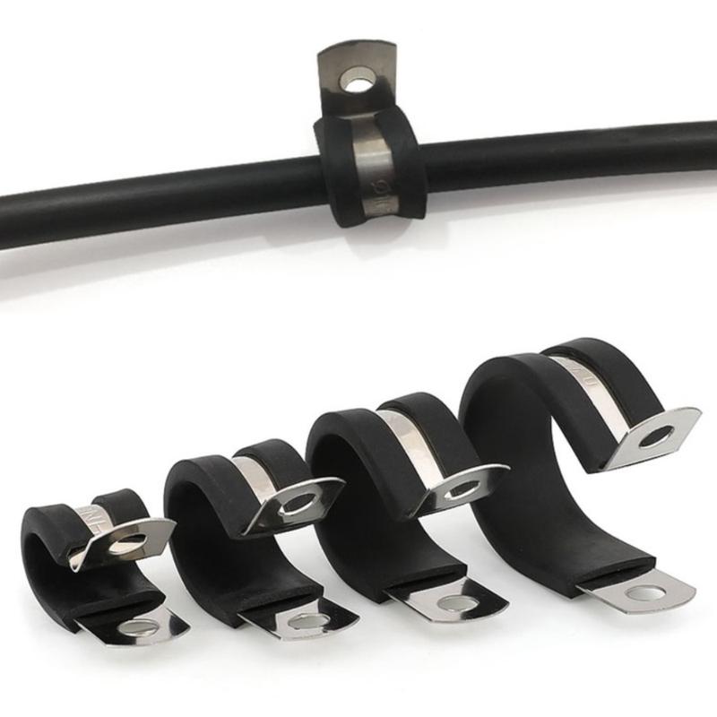 6-50mm Edelstahl Schlauchschelle Gummiummantelte Klemmen Kabelbaum Schlauchschelle R-Typ Rohr Befestigung Halterung Kabelbefestigungen Hardware