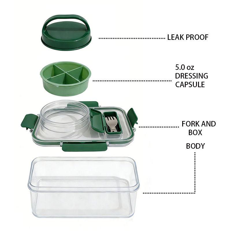 Portable Salad Box With 4 Seasoning Boxes, Rectangular Salad Crisper, Lunch Box, Food Storage Box, Camping Home Use