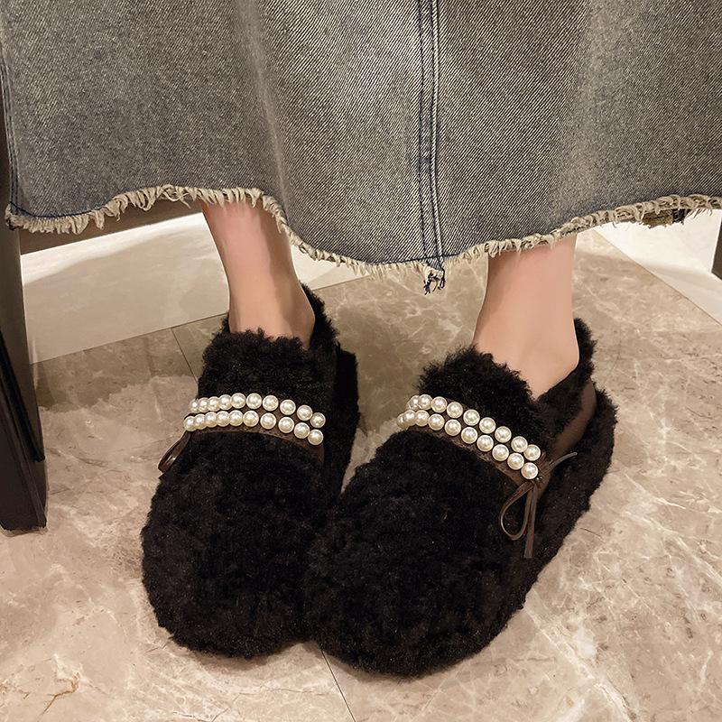 Lamb Wool Shoes Women's Thick-soled Outer Wear Autumn and Winter New Korean Version Round Head Velvet Lazy One Pedal Doudou Cotton Shoes