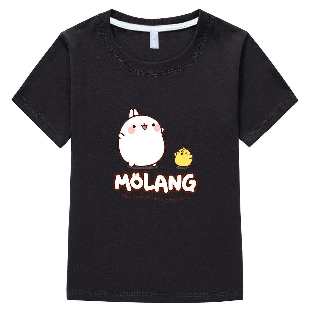 Sommarkläder för barn Flick T-shirt Molang och Piupiu T-shirts Söt kanintryck Barnkläder Pojkar Grafisk t-shirt 100%bomull Topp