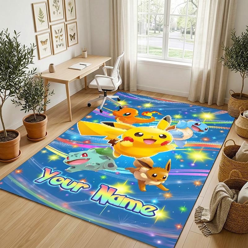Personalized Crystal Velvet Carpet,Pokémon Custom Printed Name, Plush Area Rug For Home Indoor Decor