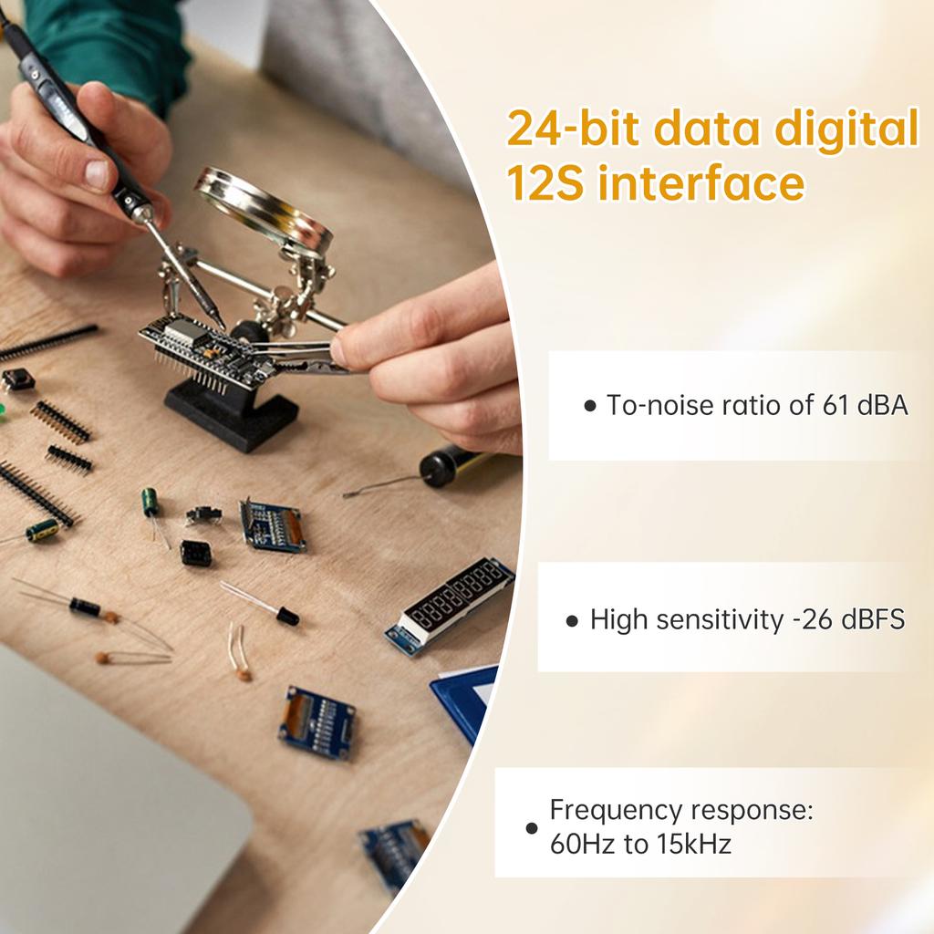 5 Stück Digitalausgang Omnidirektionales Mikrofonmodul Passend für INMP441 I2S-Schnittstelle, Unterstützt ESP32, Hochpräzise Stromsparende MEMS-Mikrofonplatine