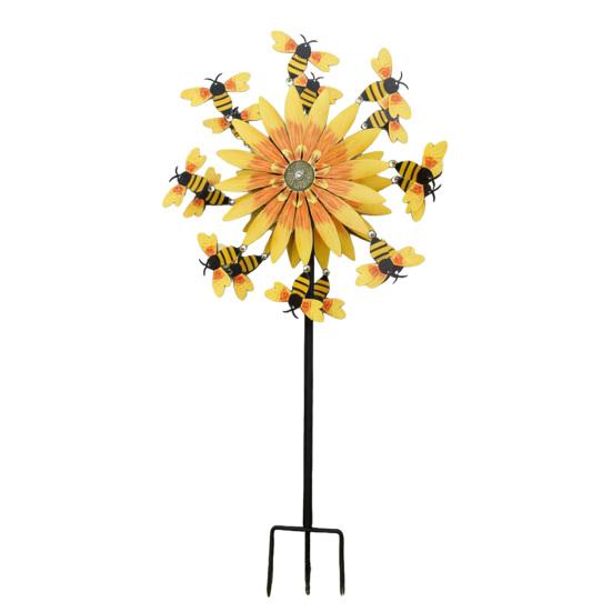 

Bees Wind Spinner 360 Degree Rotating Sunflower Windmill Yard Art with Stake Metal Kinetic Wind Sculpture for Home Lawn Backyard Patio Decor жовтий
