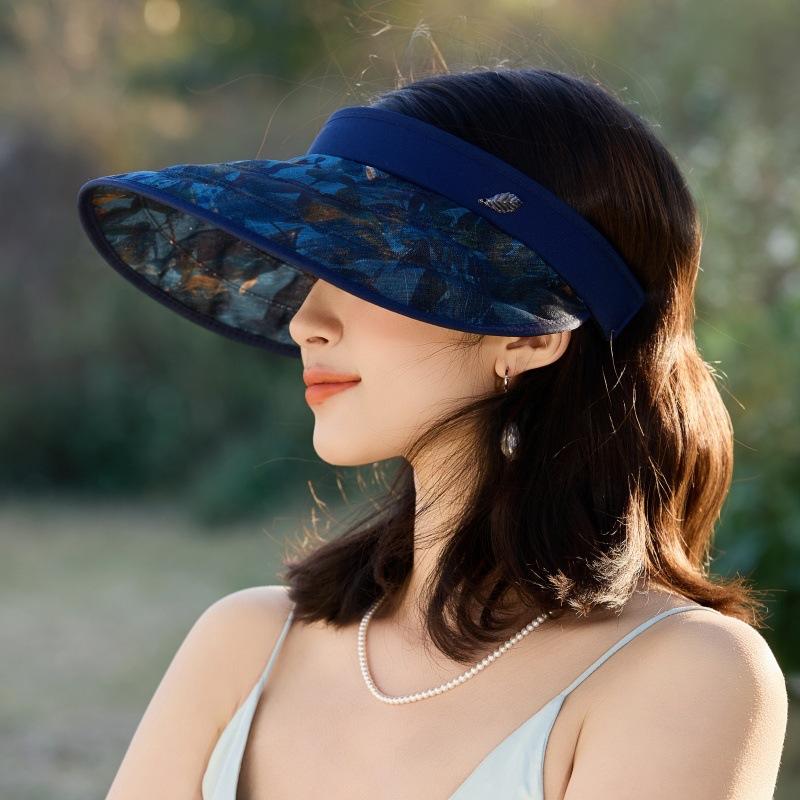 Temperamento Diseño Sentido Horquilla Ala Grande Sombrero de Sol de Copa Vacía Viaje al Aire Libre Anti-UV Cara Pequeño Sombrero de Sol