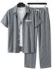 1116 New Solid Color Lapel Set, Men's Loose and Breathable Casual Two-piece Set for Beach Vacation