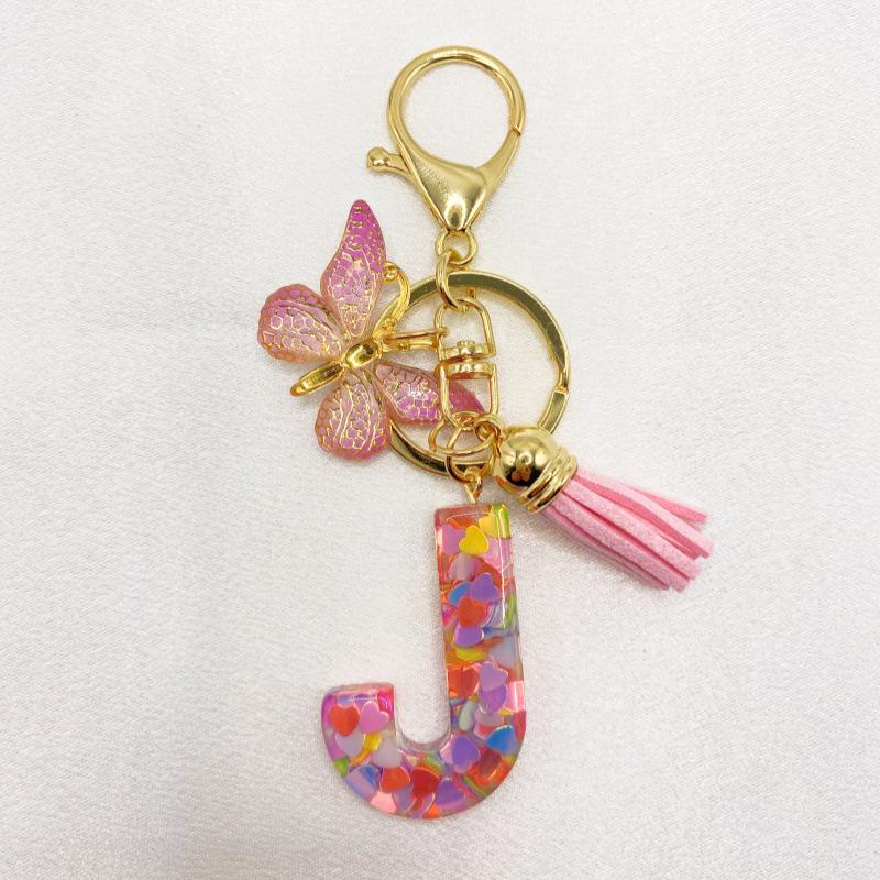 26-Letter Alphabet Resin Keychain with Star Sequins & Tassel Charm