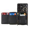 For Samsung Galaxy S25 Ultra Case Ring Holder Zipper Pocket Kickstand Leather Back Phone Cover with Shoulder Strap