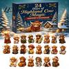 Cute Animal Hanging Charms Highland Cow Advent Calendar, 24 Unique Acrylic Ornaments, Decorative Xmas Tree Pendant Set 2D Flat for Christmas
