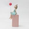1pc Whimsical Cartoon Girl with Balloon Resin Figurine - INS Style Home Decor Accent, Light Blue Dress, Pink Base, Ideal for Var