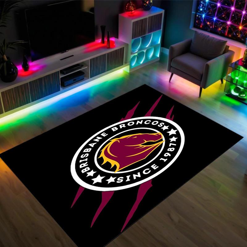 Brisbane Broncos Design Crystal Velvet Carpet Cozy Non?Slip Printed Rug For Bedroom Living Room Entrance
