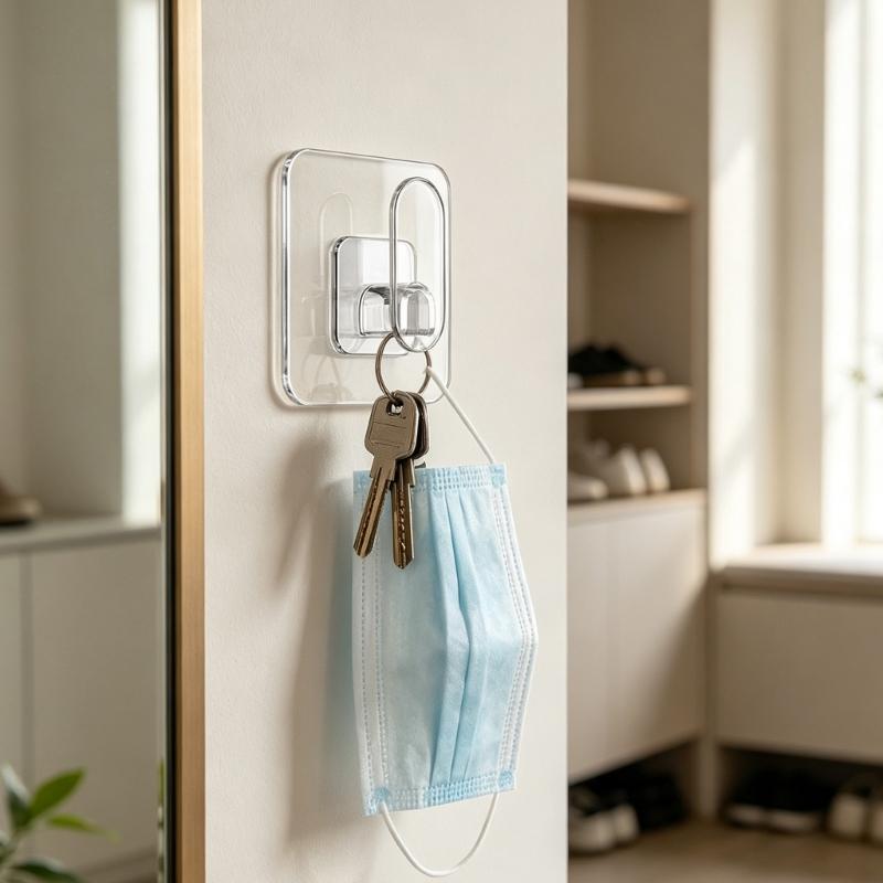 Adhesive Utility Set for Home Storage, Clear 10 Pack PC Plastic Hooks for Towels, Hats, Keys and Other Daily Items in Indoor Rooms