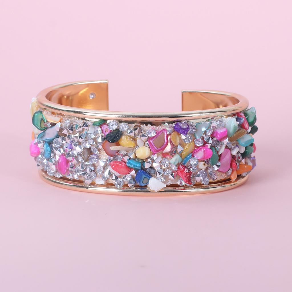 European and American fashion performance wide bracelet tide, retro color gravel C-shaped open bracelet