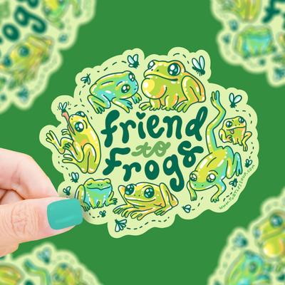 Friend To Frogs Amphibian and Toads Art Sticker, Cute Sticker, Laptop Decal, Frog Sticker