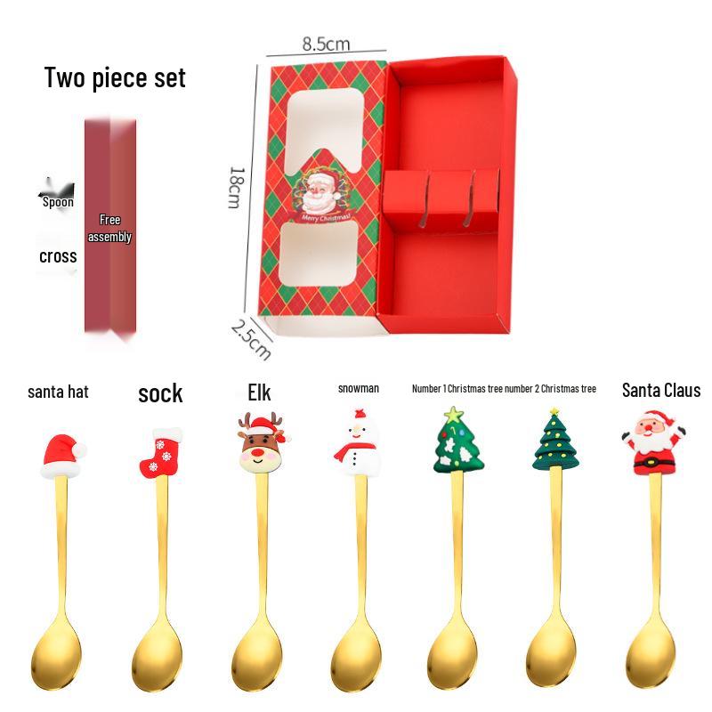 Creative Stainless Steel Christmas Tree & Reindeer Cutlery Set: Spoon & Fork