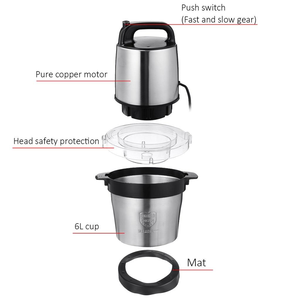 1800W 6L Chopper 2Speed 4Blades Auto Food Mixer blender Kitchen Cooking Stainless Steel Electric Mincer Meat Grinders