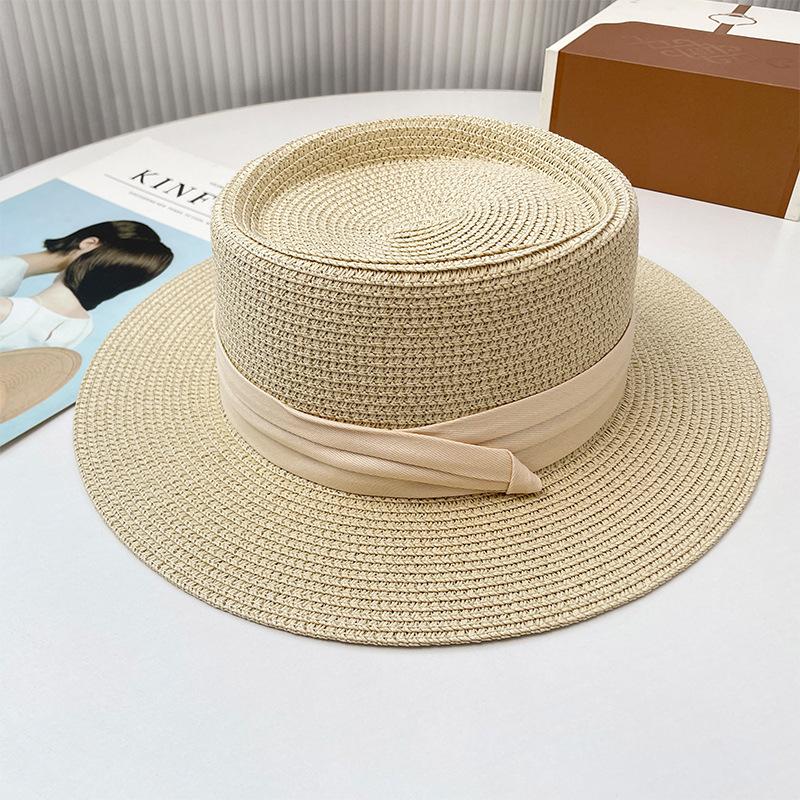 French Flat-top Sunshade Straw Hat Children's New Straw Hat Summer Seaside Vacation UV-proof Beach Sun Hat